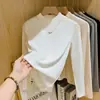 Diseño de espina de pez, camiseta de manga larga con cuello alto a medio y terciopelo alemán, moda para mujer, capa interior versátil, top de otoño