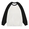 Moletom Pesado Marca Trbottomy Retrô Americano Feminino Spliced Gola Redonda Outono e Inverno Novo Solto Casual Camiseta Básica Moletom