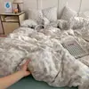 Juego de Cuatro Piezas de Algodón Puro Grado A Materno e Infantil, Estilo Ins Fresco y Sencillo, Apto para Dormir Desnudo, Sábana Bajera y Funda de Edredón 100% Algodón, Juego de Sábanas Ajustables de Tres Piezas para Estudiantes