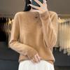 Novidade Outono Inverno Tricô Feminino Gola Redonda Dobrada Peça de Primeira Linha Suéter Vazado Feminino Camisa Base Slim Sem Costura