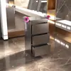 Mostrador de Herramientas para Barbería, Gabinete de Acero Inoxidable de Doble Cara para Salón de Peluquería, Almacenamiento con Cajones y Estante para Secadoras