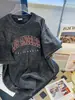 Camiseta de Manga Corta Lavada Estilo Americano Vintage de Algodón Puro Talla Grande para Mujer, Verano Estilo Retro Europeo y Americano, Tops de Marca de Moda para Pareja