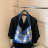 Bolsos para Mujer Nuevo Otoño e Invierno Cuadros Bolsos de Moda Bolsos de Lana Empalme Retro Bolsos Tote Estilo Ins Bolsos de Hombro Único Cruzados