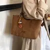Veludo Coreano Japonês Exquisito Feminino Grande Capacidade Moda 2026 Estampa de Leopardo Bolsa de Ombro de Mão Outono Novo Suede Tote Retrô