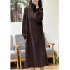 (con bolsillos) Nuevo Vestido de Cuello Alto con Botones Estilo Coreano Estilo Perezoso Moda Otoño e Invierno Versátil de Manga Larga con Falda Larga para Mujer