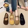 Sapatos Femininos Rasos de Camurça Retrô, Nova Versão Coreana para o Outono de 2025, Sapatos Mary Jane Planos Macios Estilo Fada Gentil