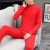 Traje de Roupa Íntima Térmica Masculina de Veludo com Gola Meia-Alta à Prova de Frio Espesso Escovado dos Dois Lados