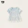 Ropa para Niños Yingsibo Verano Niñas Top de Malla de Manga Corta de Dos Piezas con Bordes Fruncidos Camiseta Infantil