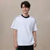 Camiseta Estilo Estrutural de Alta Qualidade com Tecido Sorona, Gola Redonda, Design Patchwork, Mangas Raglã Caneladas Prensadas, Mangas Curtas Color Blocking para Homens
