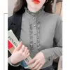 Camisa de terciopelo acanalado con cuello semi-alto, nueva camisa básica de manga larga de color liso para otoño e invierno, para madres