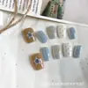 [Puntos de Sal Marina] Uñas Portátiles Hechas Completamente a Mano Azul Glaciar Hielo Transparente Puntos Pequeños Frescos Blanqueamiento Parche de Manicura Pintado a Mano