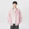 Camisa de manga larga a rayas estilo americano para pareja de hombres, camisa de otoño moderna de corte holgado con bordado de cara sonriente, chaqueta casual estilo universitario