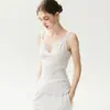 Camisole de cashmere com decote V em renda vazada para mulheres, top de malha sem mangas justo para usar em camadas, efeito emagrecedor