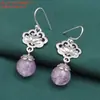 Pendientes de plata de ley S925 con cuentas redondas de loto lapislázuli jade pendientes vintage desgastados simples pendientes joyería al por mayor