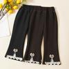 Pantalones acampanados de encaje con lazo para niñas en stock otoño e invierno pantalones forrados de vellón pantalones casuales gruesos para niños ropa para niños al por mayor