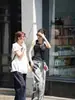 Conjunto Fan Shun XH estilo coreano de Zhao Zhaoyi, camisa con cuello de muñeca igual y jeans de pierna ancha nuevos de verano de Dongdaemun