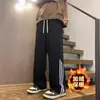 Calça de moletom listrada estilo americano para homens, nova calça esportiva de perna reta solta para primavera e outono, calça comprida casual da moda para meninos