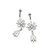 Joyería para piercing con incrustación de circonita, barra de acero inoxidable, accesorios de cobre, base de rosca externa giratoria, adorno para ombligo