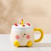Taza de Cerámica para Pastel de Alto Valor Estético, Taza Linda de Dibujos Animados para Niñas, Juego de Tazas con Tapa para el Hogar, Taza de Café, Caja de Regalo