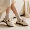 2026 Invierno Nuevas Lindas Zapatillas de Conejo Birkenstock con Piel para Mujer Hogar Antideslizantes Suela Gruesa Cálidas de Punta Cerrada de Algodón