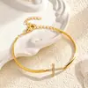 Estilo Luxo Leve Pulseira de Aço Titânio com Zircônia em Formato de Coração e Trevo de Quatro Folhas Joia de Aço Inoxidável que Preserva a Cor Pulseira Elegante Galvanizada a Vácuo