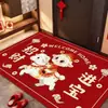 Alfombra de suelo de terciopelo de cristal estilo caricatura china para la entrada, festiva para el Año Nuevo, absorbente de agua, antideslizante, resistente a la suciedad, resistente al desgaste, quita polvo, felpudo rojo