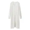 00Hm-3236 Suéter Largo de Punto Blanco con Cuello en V Diseño de Moda Nuevo Primavera 2026 con Calados Ajustado