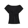 Camiseta Sexy de Escote Profundo en V con Hombro Retorcido y Manga Corta, Nuevo Estilo de Verano, Elegante Ajuste Ceñido Favorecedor para Mujer, Camiseta Básica Estilo Hot Girl