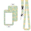 Portatarjetas de plástico con estampado floral, portatarjeta de identificación para credencial de trabajo con cordón y hebilla retráctil, protector para credencial de empleado y tarjeta de autobús
