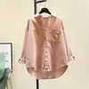 Estilo Novo Primavera e Outono Veludo Cotelê Manga Longa Gola Reversível Moda Feminina Casual Solta Estilo Coreano Comprimento Médio Cardigan Camisa Jaqueta para Mulheres
