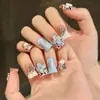 [Samba Apaixonado] Unhas Postiças Wearable Florais Esculpidas e Pintadas Estilo Europeu e Americano Bico Curto Estéreo para Unhas Atacado Produtos Acabados