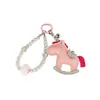 Llavero de Piel de Caballo Famoso en Internet con Pedrería, Campanilla Linda, Colgante de Caballo de Madera para Bolsa, Accesorio Colgante para Llave de Coche