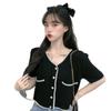 Estilo Transfronterizo Francés Retro Socialité Estilo Suave Cuello Adelgazante Cárdigan Tejido Manga Corta Top Corto Camisa Fina para Mujer