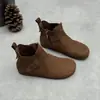 Botines de Cuero Genuino Hechos a Mano para Mujer Tallas Grandes, Zapatos Minimalistas de Punta Redonda con Suela Plana, Cremallera Lateral, Botas Casuales para Mujer