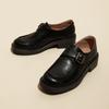 Sapatos de Couro Vintage Outono e Inverno Novo Estilo Britânico Sapatos Marrons de Salto Grosso Fivela Lateral Confortáveis Versáteis Mocassins Femininos