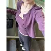 Direto da fábrica, cardigã roxo de manga comprida jaqueta curta para mulheres, novo estilo 2026, conjunto de duas peças camisola hot girl de desejo puro