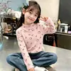 Camada base feminina com forro de fleece, coleção outono/inverno 2026, camiseta infantil de manga comprida, tamanho médio a grande, gola alta, top quente, estilo moderno