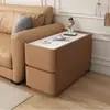 Mesa auxiliar para sofá hecha de madera maciza, moderna y sencilla, con mesa auxiliar de losa de roca, mesa auxiliar de lujo ligero para sala de estar, mesa auxiliar móvil con armario de almacenamiento