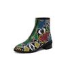 Botas femininas de cano curto com salto médio e combinação de cores, bico redondo, tamanho grande, estilo europeu e americano, botas de estudante 662