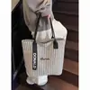 Bolsa de Lona de Gran Capacidad para Mujer 2025 Nueva Versátil con Rayas Bolso de Hombro Estudiante Clase Trabajo Ropa Bolso de Mensajero Bolso Tote