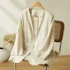 Blazer de Lino para Mujer 2026 Principios de Otoño Nuevo Artístico Retro Holgado Cuello en V Sencillo Sin Botones Top