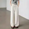 Calça Reta de Linho Larga Personalizável Transfronteiriça Verão Fina Casual Feminina Cintura Alta Solta Emagrecedora Relaxada Preguiçosa