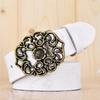 Cinturón Vintage de Cuero Genuino para Mujer 2023 con Hebilla Lisa, Hebilla Floral, Versátil para Jeans, Artesanía Desgastada