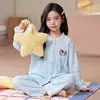 Nuevo Pijama de Algodón Nube con Dibujos Animados para Niña de Primavera y Otoño, Mangas Largas, Pantalones Largos, Cuello de Dibujos Animados, Ropa de Casa