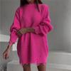 Vestido de tricô com gola redonda e buracos irregulares para outono e inverno