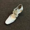 Versión de piel de oveja~Nuevos zapatos de tacón alto de ballet versátiles estilo vintage para mujer con tacones gruesos, tiras cruzadas, diseño hueco, sandalias casuales de punta cerrada