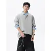 Sudadera Falsa de Dos Piezas con Cuello Polo para Hombre, Chaleco de Pareja para Primavera y Otoño, Corte Holgado, Estilo Universitario, Camiseta con Cuello de Solapa, Top Versátil de Calle