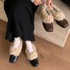 Atacado em Estoque ~ Sapatos Casuais Quadrados de Salto Grosso Peludos Moda Inverno Pelúcia Pequenos Sapatos de Couro Mocassins