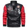 Comercio exterior otoño e invierno Nueva combinación de colores moda ropa de cuero moda juvenil cuello alto locomotora ropa de cuero PU talla grande abrigo para hombre
