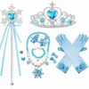 Traje de joyería de Princesa de Hielo Princesa Sirena collar para niños pulsera clip para oreja anillo varita mágica guantes corona